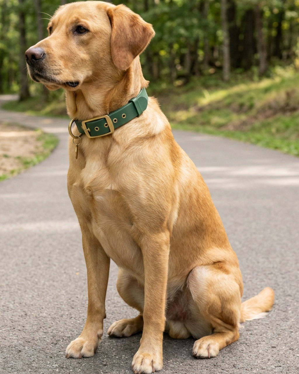 Zenl Waterproof Coated Webbing Pet Collar 2.5 cm Neck 35-50 cm Forest Green - Lifestyle view