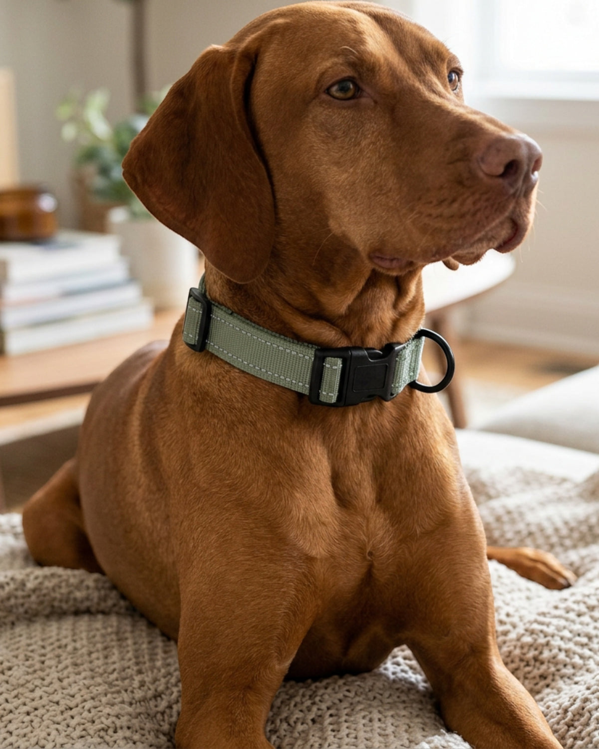 Zenl Reflective Nylon Dog Collar 2 cm Neck 30-45 cm Sage - Lifestyle view